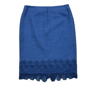 NWT Talbots 6 Woven Blue Pencil Skirt Lace Trim Knee Length Career Office Modest